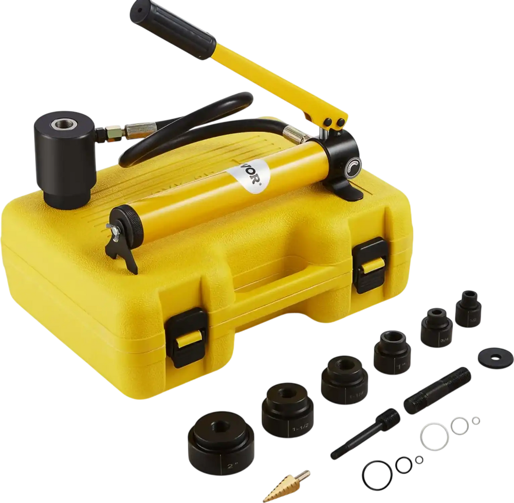 VEVOR Hydraulic Knockout Punch Kit, 10 Ton 1/2" to 2" Conduit Hole Cutter Set, KO Tool Kits with Puncher 6 Piece, Metal Sheet Driver Tools, For Aluminum, Stainless Steel, Brass, Fiberglass and Plastic