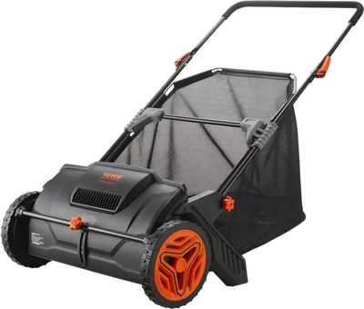 VEVOR Push Lawn Sweeper, 21inch Leaf & Grass Collector, Strong Plastic Wheels & Heavy Duty Thickened Steel Durable to Use with Large Capacity 3.5 cu. ft. Mesh Collection Hopper Bag, 2 Spinning Brushes