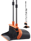 VEVOR Broom and Dustpan Set, Heavy Duty Dustpan and Broom Combo with Self-Cleaning Teeth, Metal Upright Standing Dust Pan with Long Handle, Ideal for Home, Restaurant, Office, Dorm, Black+Orange