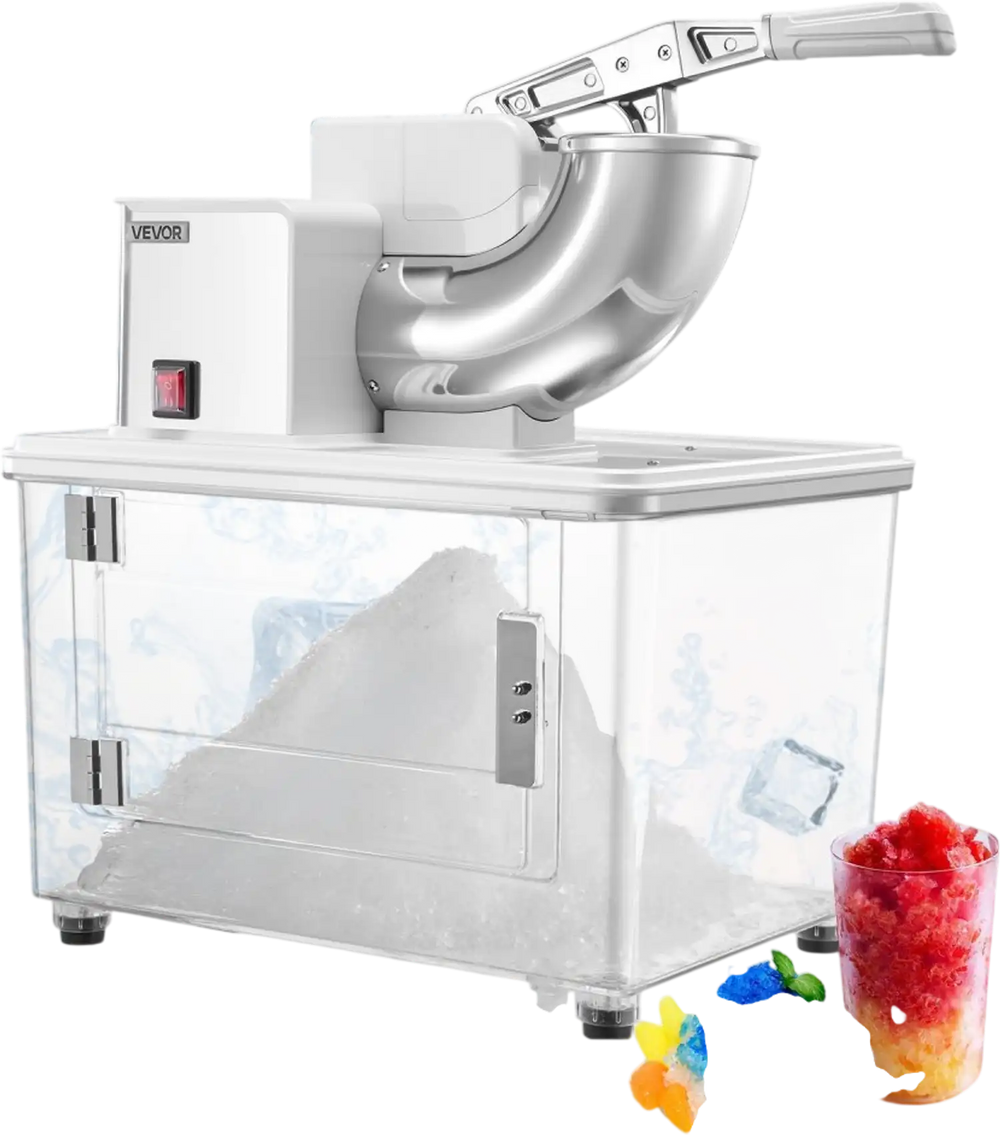VEVOR Commercial Ice Crusher 661LBS/H, 350W Electric Snow Cone Machine with 4 Blades, 1400RPM Stainless Steel Shaved Ice Machine with 11 Gal Crushed-Ice Box, for Family Restaurants Bars, White