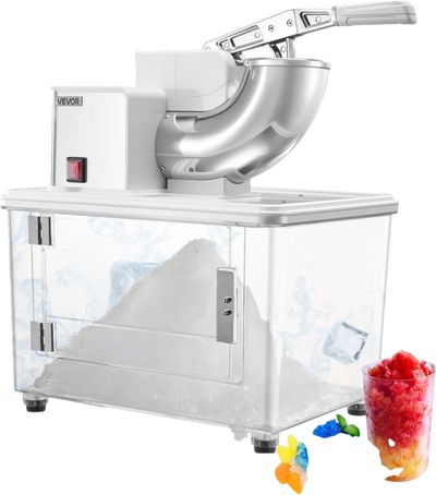 VEVOR Commercial Ice Crusher 661LBS/H, 350W Electric Snow Cone Machine with 4 Blades, 1400RPM Stainless Steel Shaved Ice Machine with 11 Gal Crushed-Ice Box, for Family Restaurants Bars, White