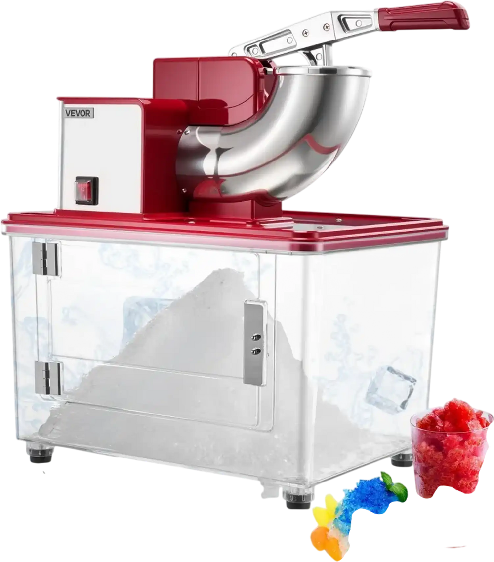 VEVOR Commercial Ice Crusher 661LBS/H, 350W Electric Snow Cone Machine with 4 Blades, 2000RPM Stainless Steel Shaved Ice Machine with 11 Gal Crushed-Ice Box, for Family Restaurants Bars, Red