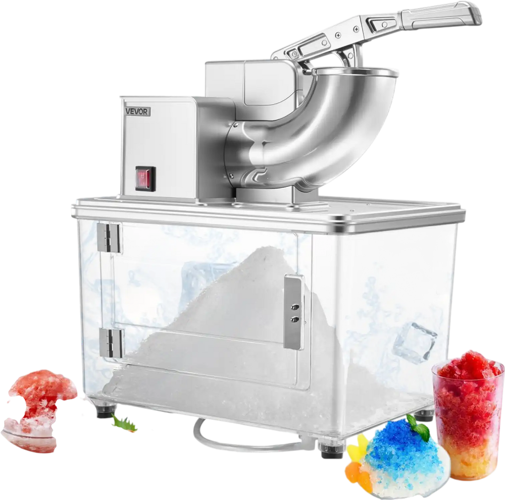 VEVOR Commercial Ice Crusher 661LBS/H, 350W Electric Snow Cone Machine with 4 Blades, 2000RPM Stainless Steel Shaved Ice Machine with 11 Gal Crushed-Ice Box, for Family Restaurants Bars, Silver