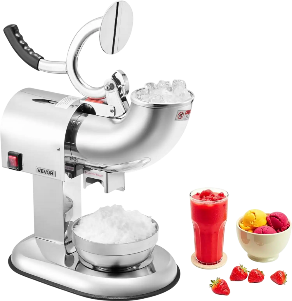 VEVOR Ice Crusher Machine, 440lbs Per Hour Electric 4 Blades Snow Cone Maker, All Stainless Steel Shaved Ice Machine with Bowl and Cover, 350W 1400RPM Ice-Shaver for Home and Commercial Use, Silver