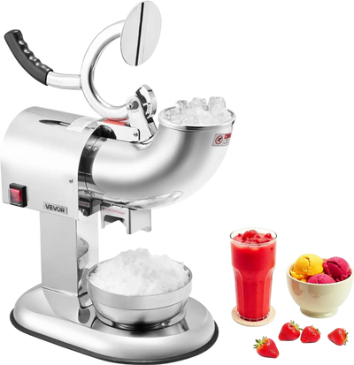 VEVOR Ice Crusher Machine, 440lbs Per Hour Electric 4 Blades Snow Cone Maker, All Stainless Steel Shaved Ice Machine with Bowl and Cover, 350W 1400RPM Ice-Shaver for Home and Commercial Use, Silver