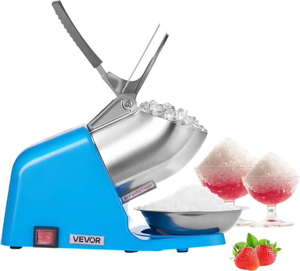 VEVOR Ice Crusher Machine, 286lbs Per Hour Electric 4 Blades Snow Cone Maker, Stainless Steel Shaved Ice Machine with Bowl and Cover, 300W 2000RPM Ice-Shaver for Home and Commercial Use, Blue