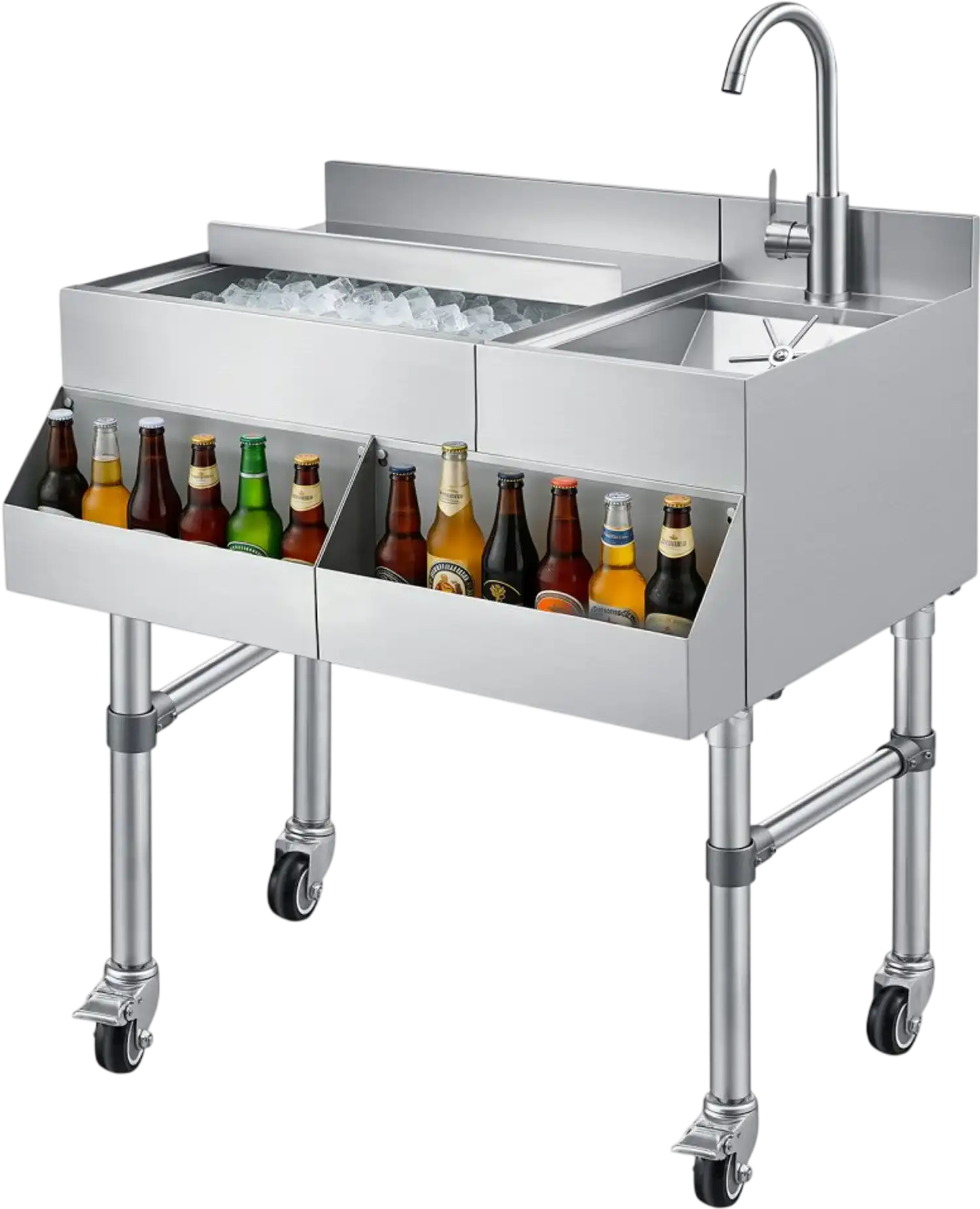 Vevor Commercial Ice Bin 60 Qt Stainless Steel Ice Chest with Sink & Faucet New