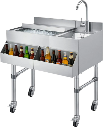 Vevor Commercial Ice Bin 60 Qt Stainless Steel Ice Chest with Sink & Faucet New