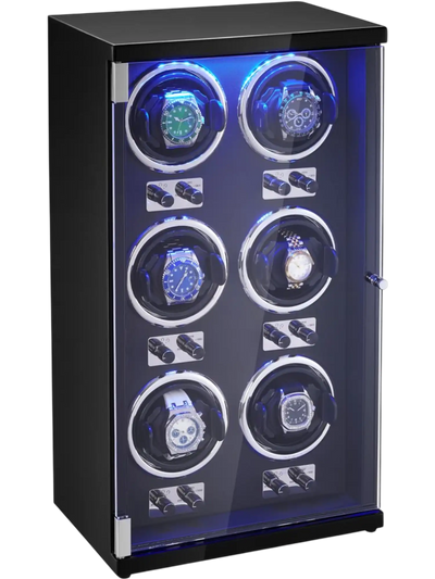 Vevor Watch Winder 6-Piece Automatic Watch Winder with Blue LED Light New
