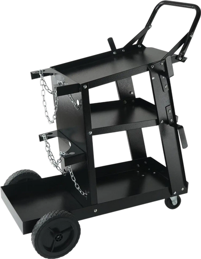 VEVOR Welding Cart, 3-Tier Welder Cart Heavy Duty with 400 Lbs Weight Capacity, 360° Swivel Wheels, Tank Storage Safety Chains, Rolling MIG Welder Cart for TIG, ARC, MMA, Plasma Cutter Welding Machine