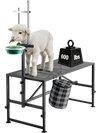 VEVOR Goat Milking Stand, 600 lbs Heavy Duty Goat Stand with Feed Bin, Adjustable Headpiece & Tool Basket, Stanchion for Grooming & Hoof Trimming, Metal Livestock Platform for Sheep, 47" x 23", Black