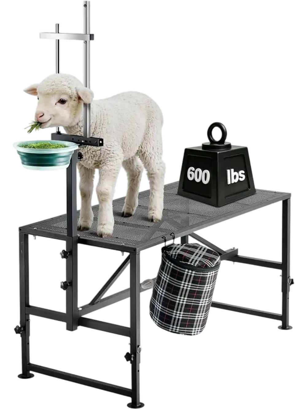 VEVOR Goat Milking Stand, 600 lbs Heavy Duty Goat Stand with Feed Bin, Adjustable Headpiece & Tool Basket, Stanchion for Grooming & Hoof Trimming, Metal Livestock Platform for Sheep, 47" x 23", Black