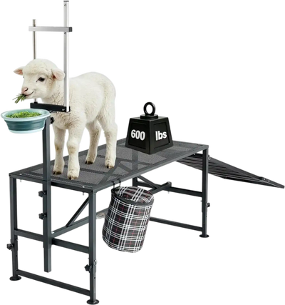 Vevor Goat Milking Stand Heavy-Duty Adjustable Livestock Platform with Ramp & Feed Bin New