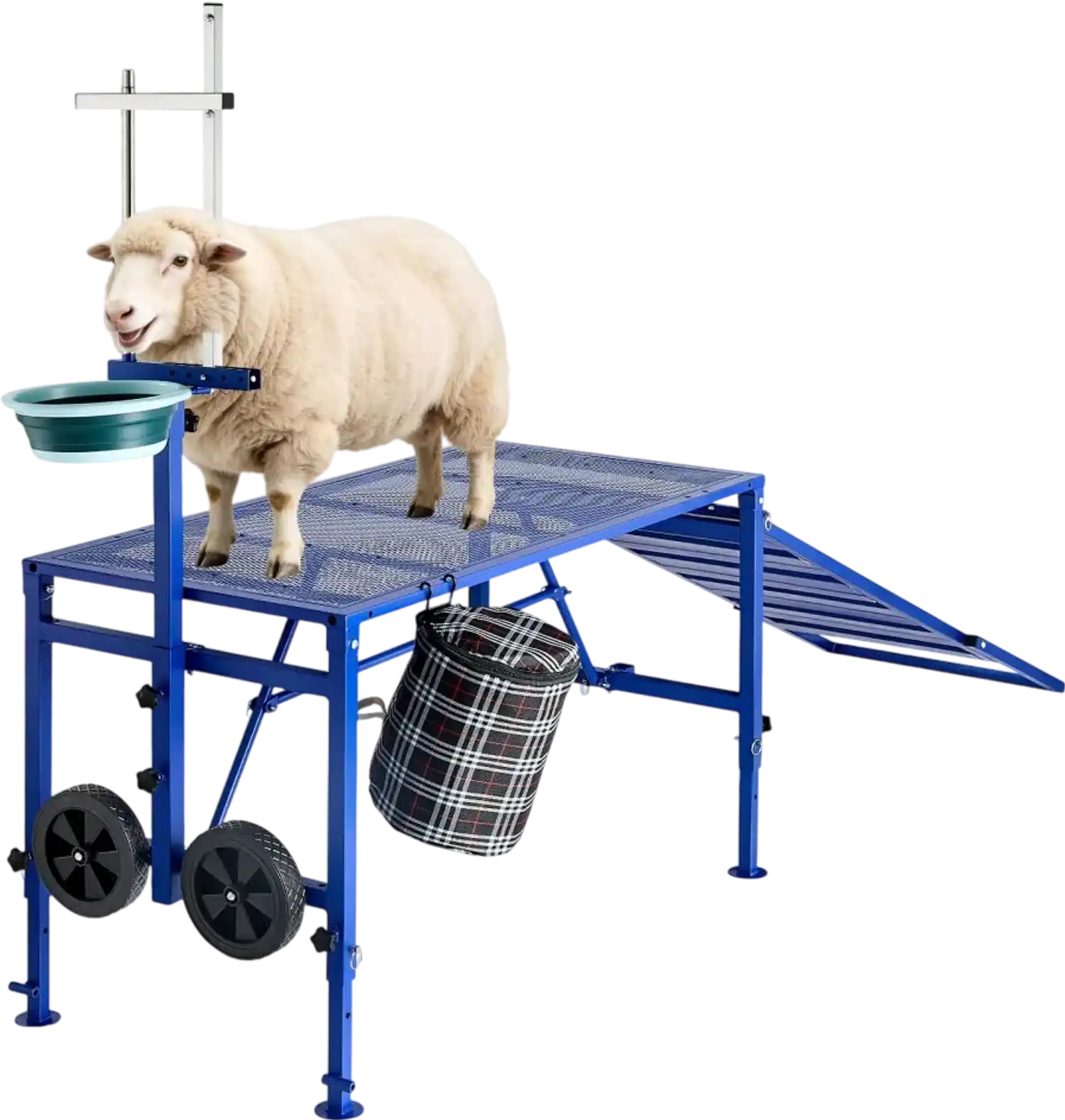 Vevor Goat Milking Stand Heavy Duty Foldable Platform with Ramp Feed Bin Wheels New