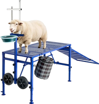 VEVOR Goat Milking Stand, 600 lbs Heavy Duty Foldable Goat Stand with Ramp, Feed Bin & Wheels, Adjustable Headpiece & Basket, Stanchion for Grooming & Hoof Trimming, Metal Livestock Platform for Sheep