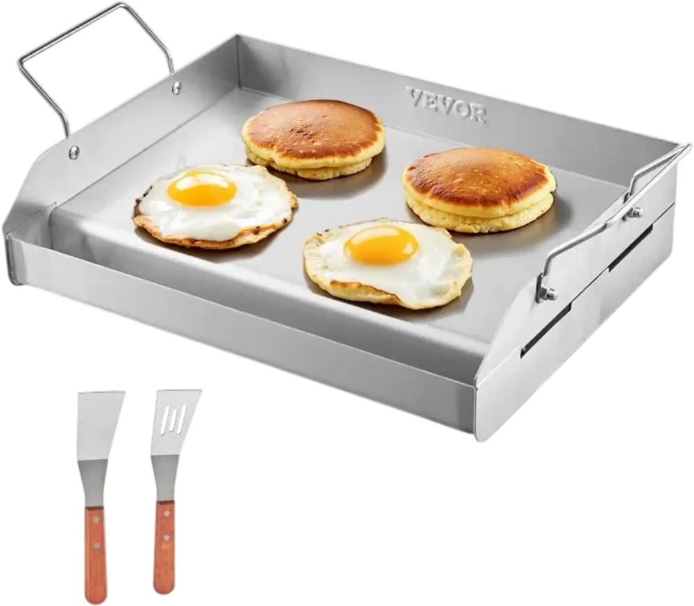 VEVOR Stainless Steel Griddle, 17x13 inch Universal Flat Top Rectangular Plate, Gas Grill Griddle for BBQ Grill, Teppanyaki, Portable Family Cookware with Handle, for Camping Tailgating Party