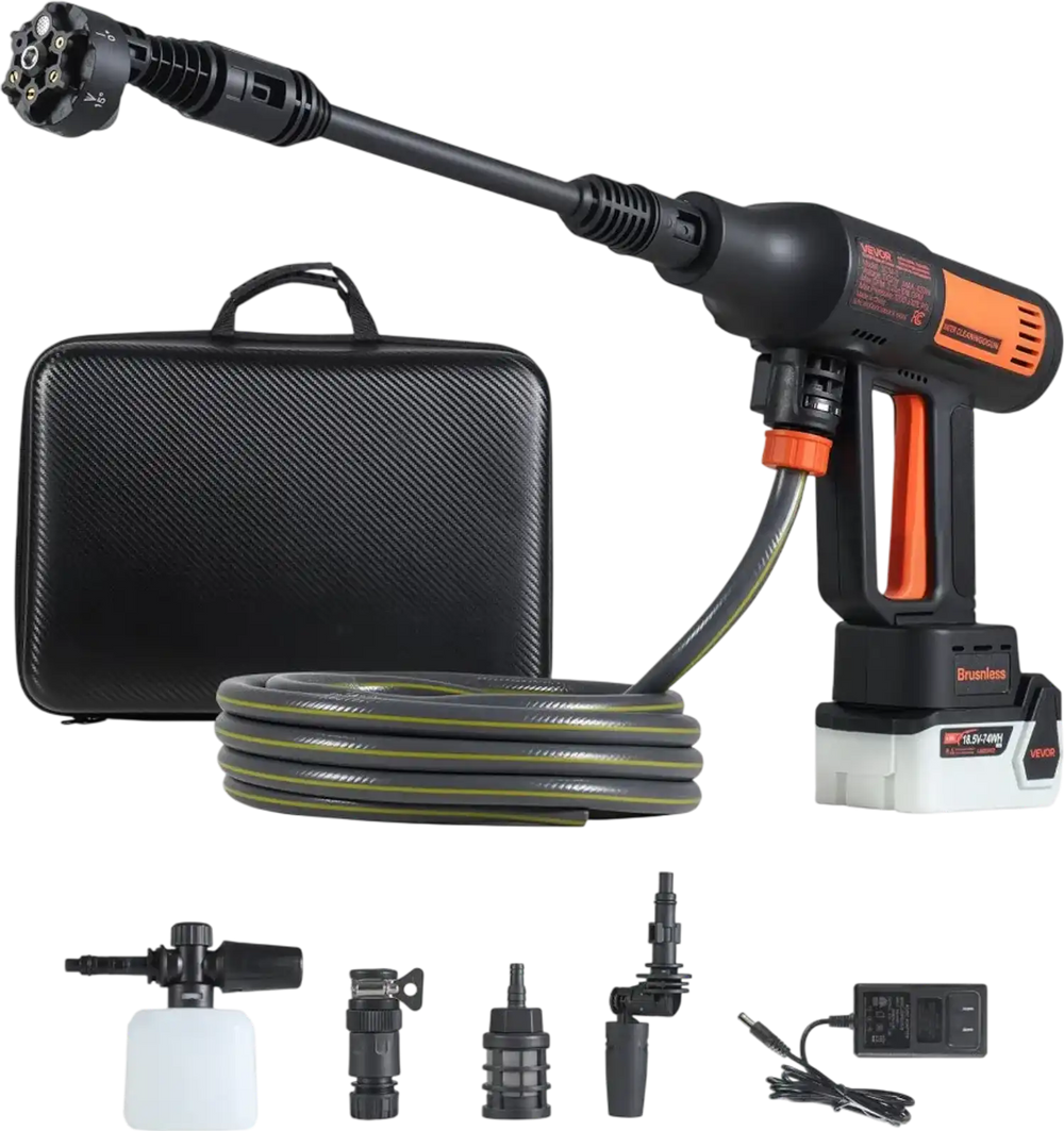 VEVOR Cordless Pressure Washer, 1200PSI MAX Portable Pressure Washer with Brushless Motor,  6-in-1 Nozzle & Water Hose, 4 Speed Adjustable, Battery Powered Handheld Power Cleaner for Home Garden Patio