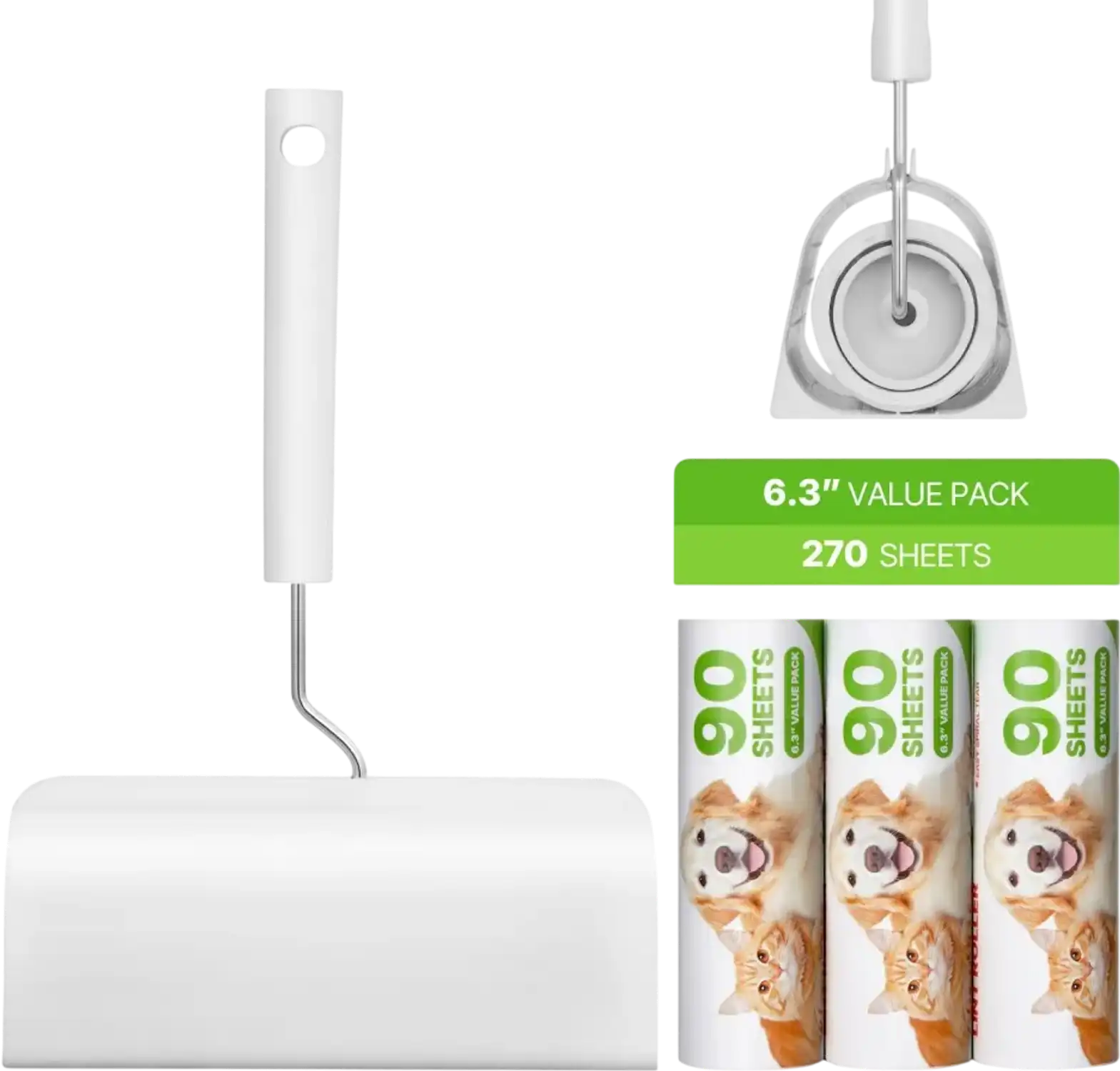 Vevor Sticky Lint Roller 3-Pack Pet Hair Remover Set 270 Sheets New