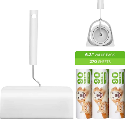 VEVOR Sticky Lint Roller, 3 Pack Large Pet Hair Rollers Remover Set, 270 Sheets Extra Sticky Lint Roller with Upgraded Handle, Portable Cat and Dog Hair Remover for Carpet, Couch, Clothing and Bedding