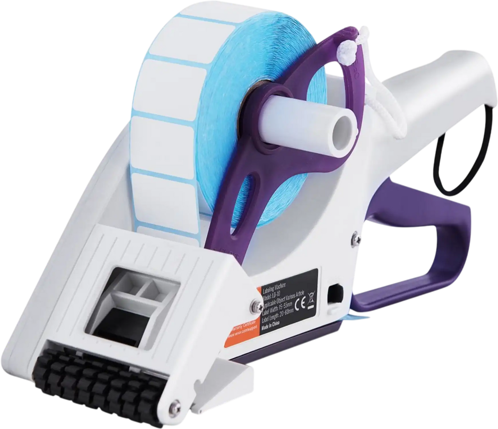 VEVOR Manual Label Applicator, 0.59-2.17 inches Label Width, 0.79-2.36 inches Label Length, Portable Hand-Held Labeling Machine with Label Roll and TPR Roller for Round Bottles, Boxes, Fruits Labeling