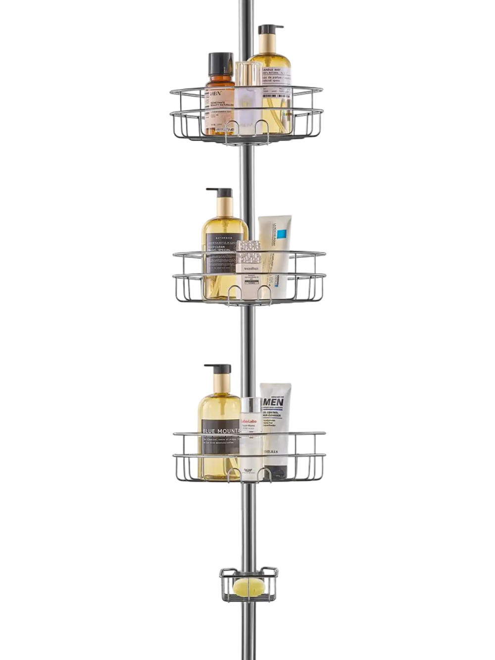 VEVOR Shower Corner Caddy Tension Pole, 39" to 125" High, Multi-Functional Shower Tension Pole with Strong Load-Bearing Tray, Rust-Proof Easy-to-Install Tension Pole, Fit for Bathroom & Washroom