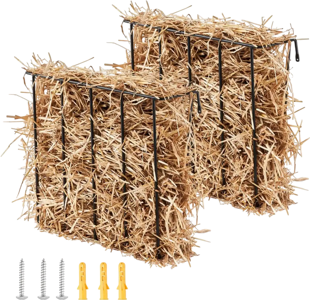 VEVOR Livestock Hay Feeder, 24 Gallons Large Capacity, 2 Packs Heavy-Duty Steel Goat Hay Rack, 27'' Long Wall Mounted Horse Hay Holder, Multiple Sided Feeding Rack for Sheep Farm Indoor Outdoor
