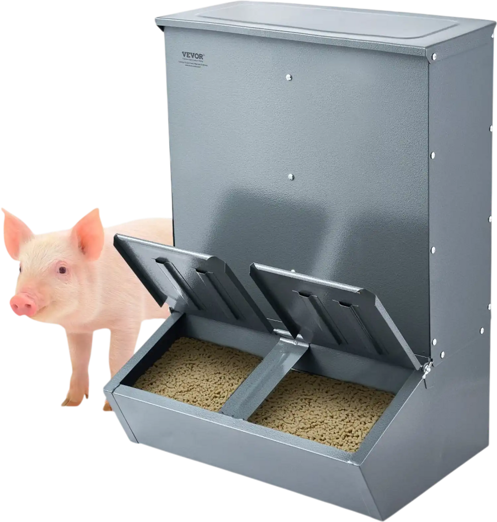VEVOR Hog Feeder, 3.7 Bushel Capacity, Double Door Pig Feeder, Heavy Duty Steel Piglets Feeder, Multipurpose Trough Creep Feeder, Outdoor Livestock Feeder Farm Accessory for Feeding up to 8 Hogs