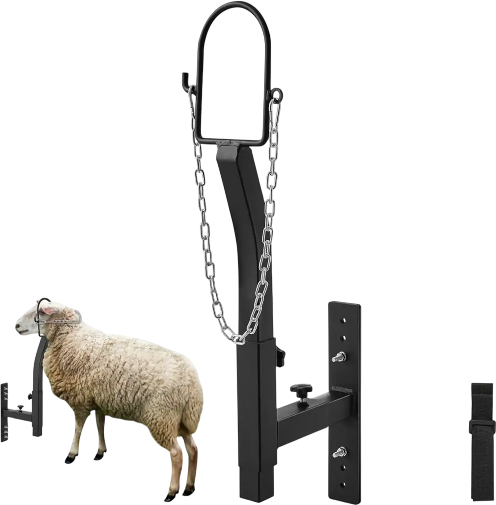 VEVOR Livestock Trimming Stand, Goat & Sheep Stand 9.37-12.8 inch Adjustable Height 0-5.4 inch Width, Metal Goat Milking and Shearing Stand Attachment Nose Loop Headpiece, Black