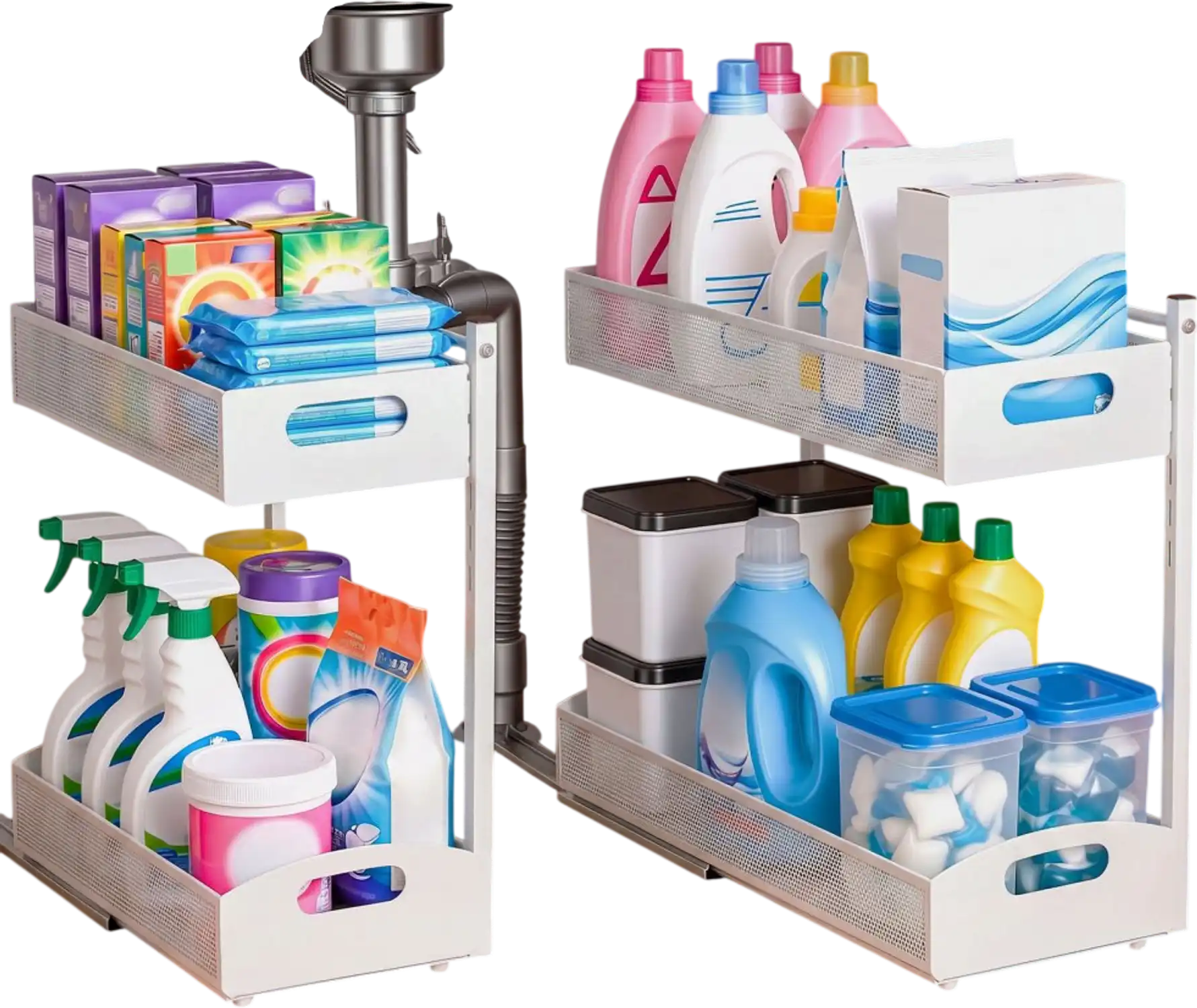 Vevor Pull-Out Cabinet Organizer 2-Pack 2-Tier Under Sink Storage White New