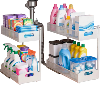 Vevor Pull-Out Cabinet Organizer 2-Pack 2-Tier Under Sink Storage White New