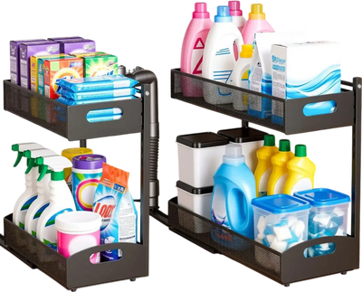 Vevor Pull-Out Organizer Under Sink 2-Tier Cabinet Organizer 2-Pack Black New