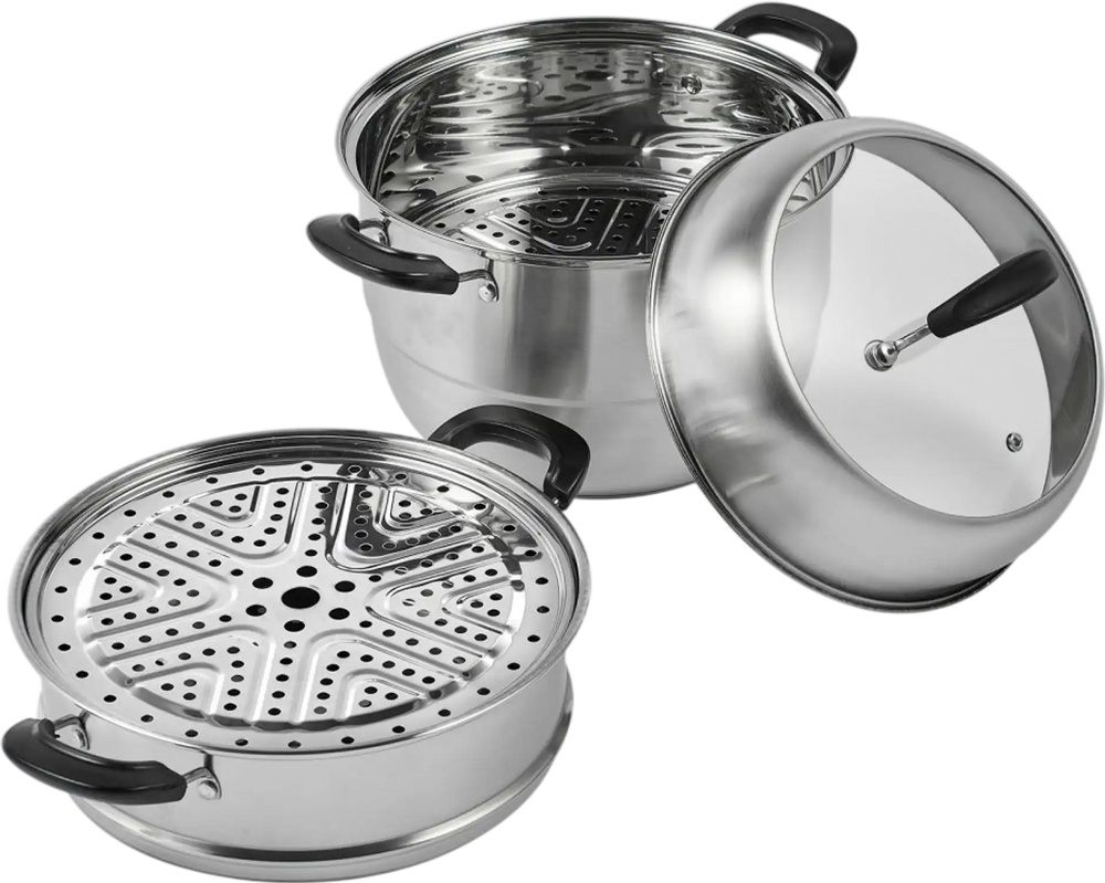 VEVOR Steamer Pot 11in/28cm, 3 Tier Steamer Pot for Cooking with 8.5QT Stock Pot, Vegetable Steamer & 2 Steaming Tray, Food-Grade 304 Stainless Steel Food Steamer Cookware for Gas Electric Stove Grill