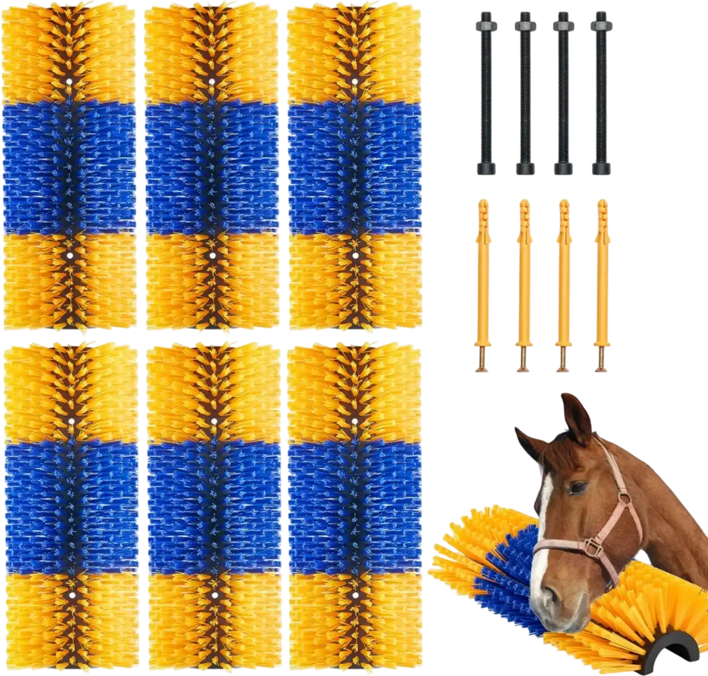 VEVOR Livestock Scratching Brush, 6 Pcs Horse Brush with 12 Screws, 17.1 x 7.5 in Cow Scratcher, for Back Itch Relief & Keep Cleaning, Grooming & Scratching Post for Horse, Pig, Cattle Supplies