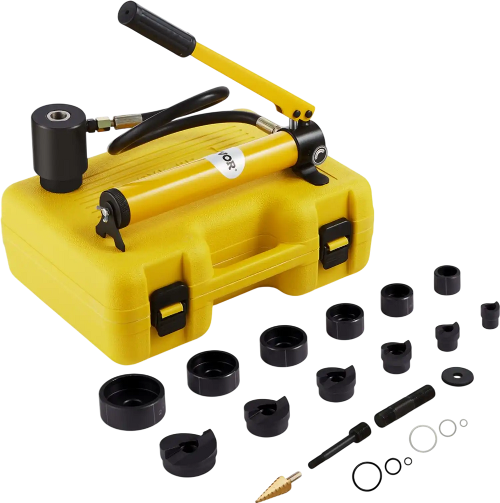 VEVOR 10 Ton Hydraulic Knockout Punch Kit, 1/2" to 2" Conduit Hole Cutter Set, KO Tool Kits with Puncher 6 Piece, Metal Sheet Driver Tools, For Aluminum, Brass, Stainless Steel, Fiberglass and Plastic