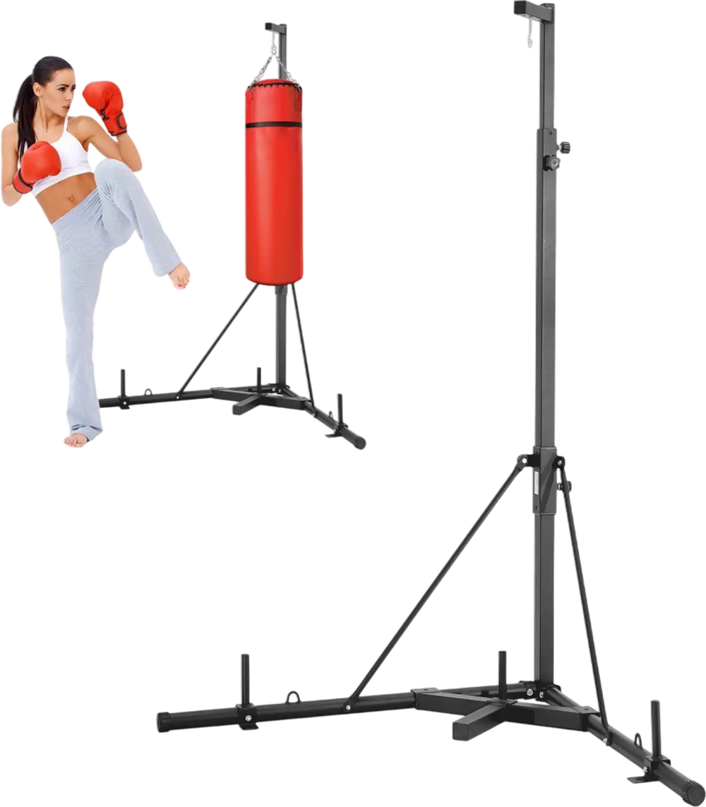 VEVOR Punching Bag Stand, Steel Heavy Duty Workout Training Equipment, Adjustable Height Boxing Punching Stand with Weighted Base, Holds Up to 143 lbs, Freestanding Sandbag Rack for Home Gym Fitness