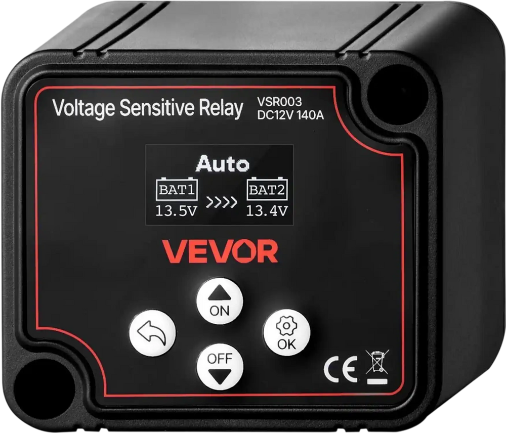 VEVOR Dual Battery Isolator, 12V 140 Amp, Manual and Automatic VSR Voltage Sensitive Relay with LCD Screen, Smart Battery Isolator for Lithium & Lead-Acid Batteries, for Car Truck RV UTV ATV Boat