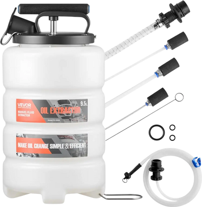VEVOR Fluid Extractor, 9.5 L Capacity, Manual Vacuum Oil Extractor Pump with 59 in Long Horse & Three 47 in Extension Tubes, Oil Change Pump with HDPE Tank for Cars, Lawn Mowers, Boats, Motorcycles