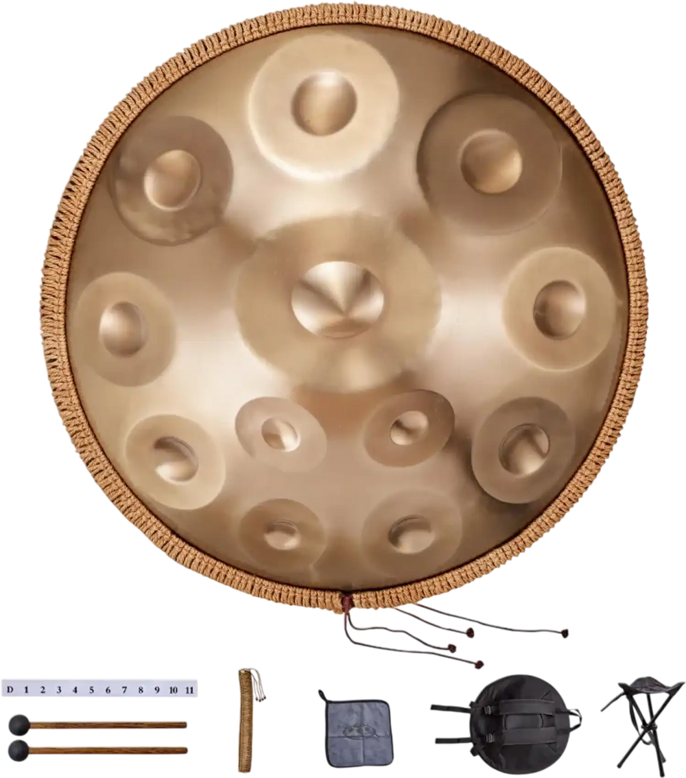 VEVOR Handpan Drum, 22 in & 12 Notes, D Minor Hand Drum, Hand Pan Drum Instrument with Mallets, 440Hz Handpan Stand & Carry Bag, Steel Healing Sound Drum, Percussion Instruments for Adults Beginners