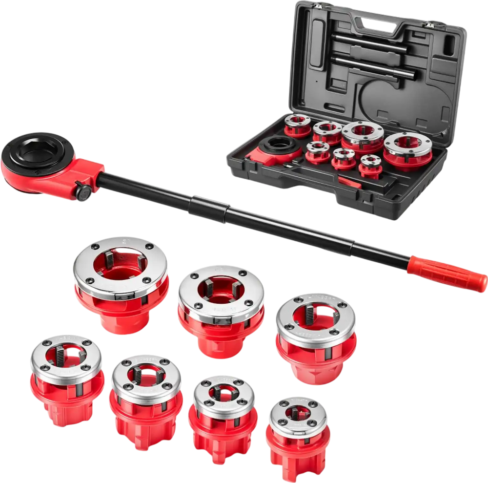 VEVOR Ratchet Pipe Threader Kit with 7 Dies, 3/8" BSPT to 2" BSPT Manual Ratcheting Pipe Threading Tool, Portable Pipes Threader Set with Toolbox for Plumbing Installation & Repair