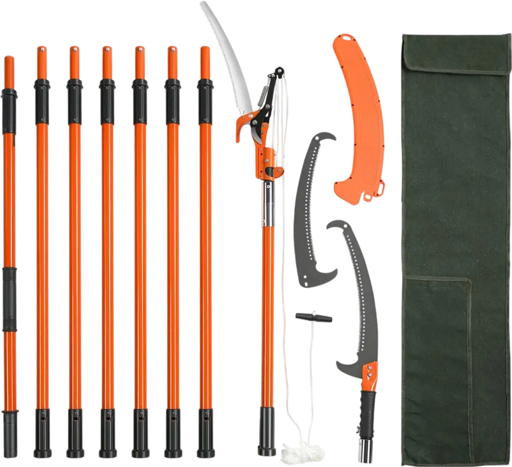 VEVOR Manual Pole Saw, 7.3-27 ft Extendable Tree Pruner, Sharp Steel Blade and Scissors High Branches Trimming, Branch Trimmer with Lightweight 8 Fiberglass Handles, for Pruning Palms and Shrubs