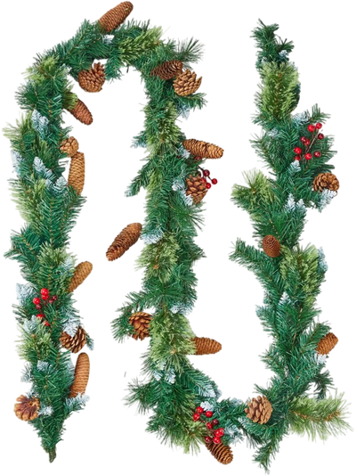 VEVOR Christmas Garland, 9-Ft Artificial Christmas Garland with Light String, Faux Greenery Decoration with Berry Clusters, Pine Needles, Pine Cones, Realistic Xmas Collection for Mantel & Fireplace
