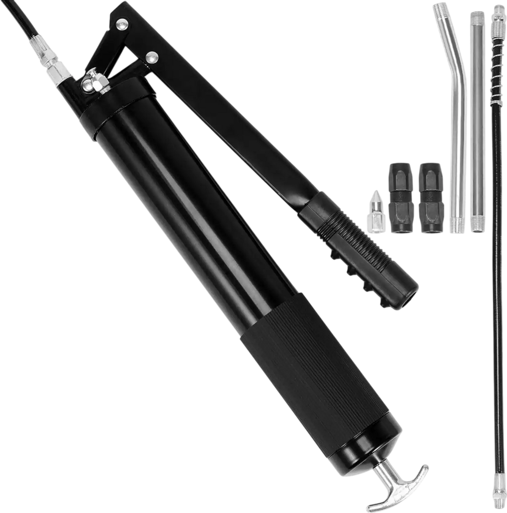 VEVOR Grease Gun, 10000 PSI Max. Working Pressure, 20 OZ / 600 CC Capacity Heavy Duty Lever Action Grease Gun Kit, Includes 18.5 Inch Flexible Hose, 2 Black Flat Couplers, and 1 Straight Metal Pipes