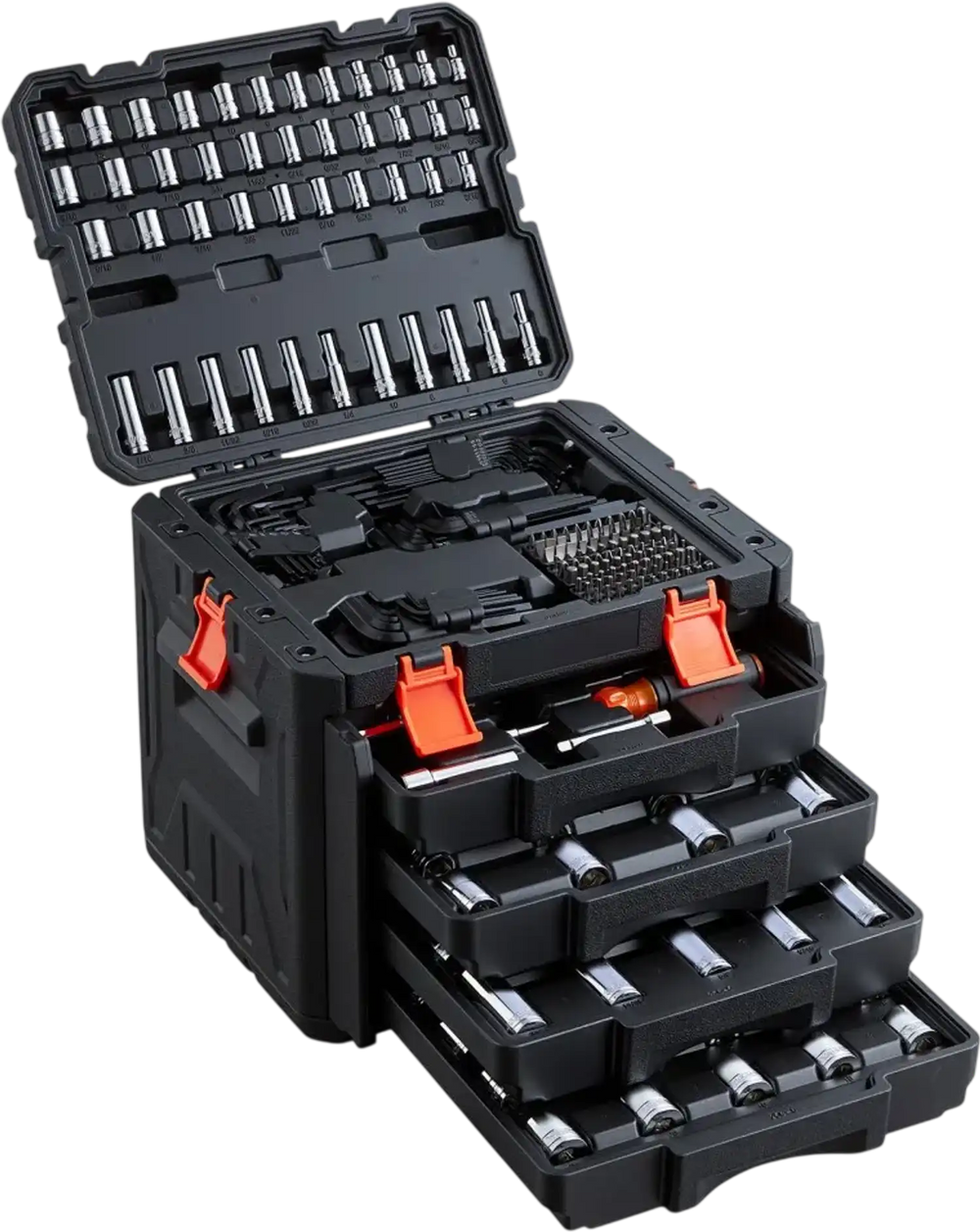 VEVOR Mechanics Tool Set, 256-Piece Mechanic Tool Kit, 1/4 in, 3/8 in, and 1/2 in Drive, SAE and Metric Socket Set, Wrenches, Screwdriver Bits, Accessories, and Storage Case, for Automotive Repair