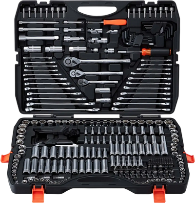 VEVOR Mechanics Tool Set, 308-Piece Mechanic Tool Kit, 1/4 in, 3/8 in, and 1/2 in Drive, SAE and Metric Socket Set, Wrenches, Screwdriver Bits, Accessories, and Storage Case, for Automotive Repair