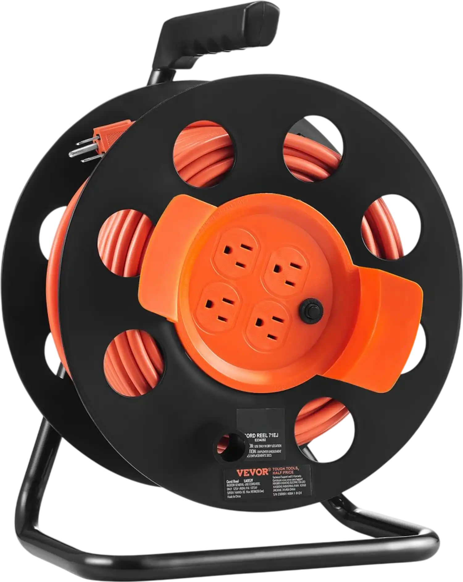 Vevor Extension Cord Reel 100' Manual 14 AWG with 4 Outlets and Dust Cover New