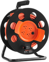 VEVOR Extension Cord Reel, 100FT, with 4 Outlets and Dust Cover, Heavy Duty 14AWG SJTOW Power Cord, Manual Cord Reel with Portable Handle Circuit Breaker, for Toolshed Garage, Tested to UL Standards