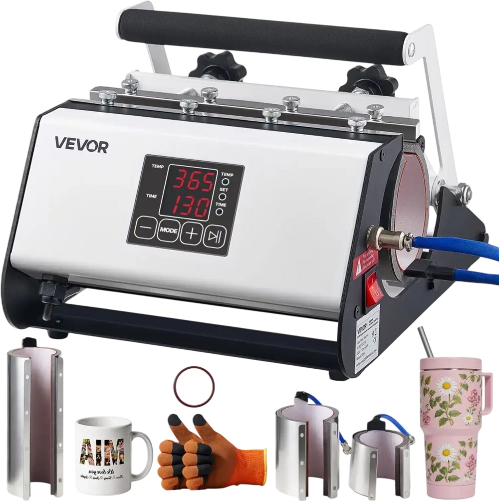 VEVOR Tumbler Heat Press Machine, 30 oz and 40 oz Mug Press, Fast and Even Heating, with Tape, Gloves, Easy Temp and Time Setting, Heat Transfer for Sublimation Tumblers, Cups, Mugs, Black and White