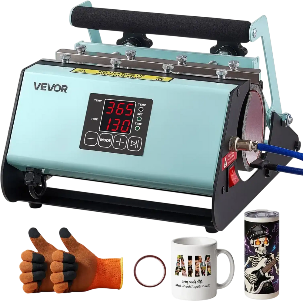VEVOR Tumbler Heat Press Machine, 11-30 oz Mug Press, Fast and Even Heating, with Tape and Gloves, Easy Temp and Time Setting, Heat Transfer for Sublimation Tumblers, Cups, Mugs, Black and Green