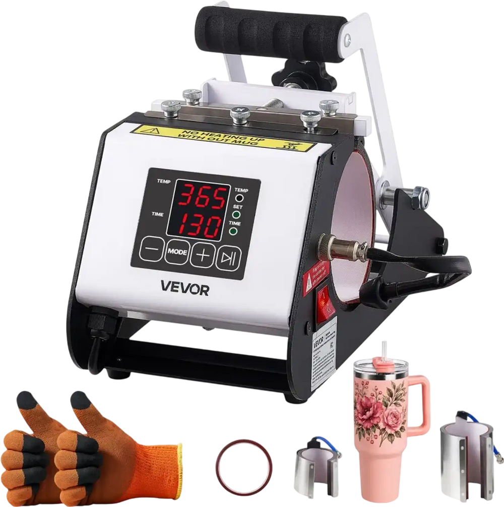 VEVOR Tumbler Heat Press Machine, 40 oz Tumbler Press, Fast and Even Heating, with Tape, Gloves, Easy Temp and Time Setting, Heat Transfer for Sublimation Insulated Tumblers, Cups, Black and White