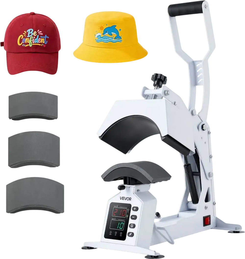 VEVOR Hat Heat Press Machine, with 4 Interchangeable Platens and Caps Stretcher, Precise Temperature & Time Control, Heat Press for Hats and Caps, for HTV Iron On and Sublimation Projects, White